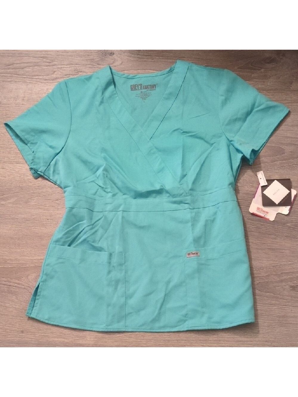Grey's Anatomy By Barco Aqua Blue Arclux Scrub Top Size Large